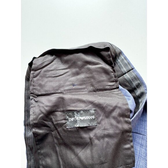 EMPORIO ARMANI Dark Blue Check 100% Wool Trousers Dress Pants, Size 54 - Picture 9 of 13